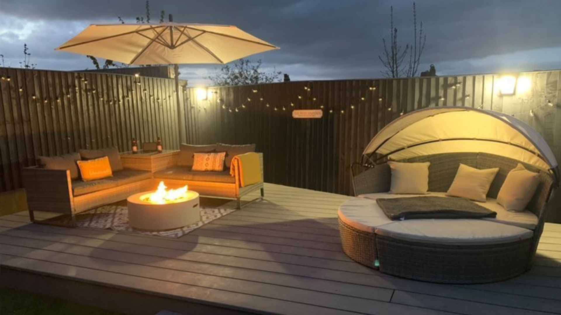 Umbra Round fire pit at night